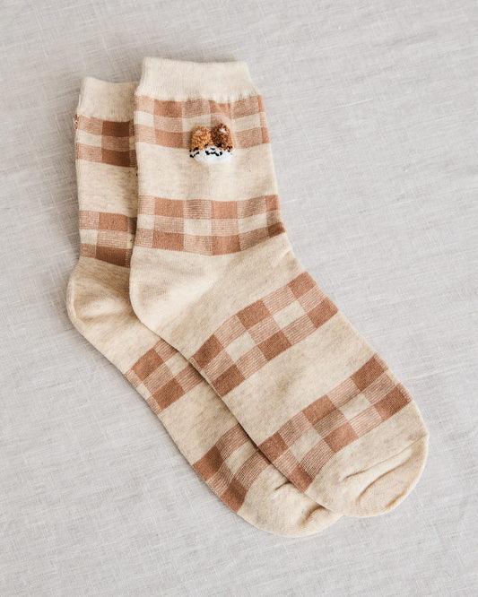 chausettes à carreaux chat