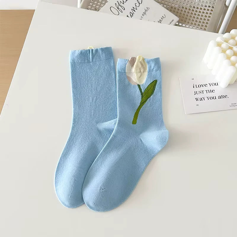 chaussettes tulipe bleu blanc