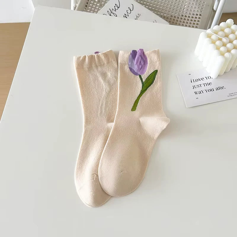 chaussettes tulipes beige violet