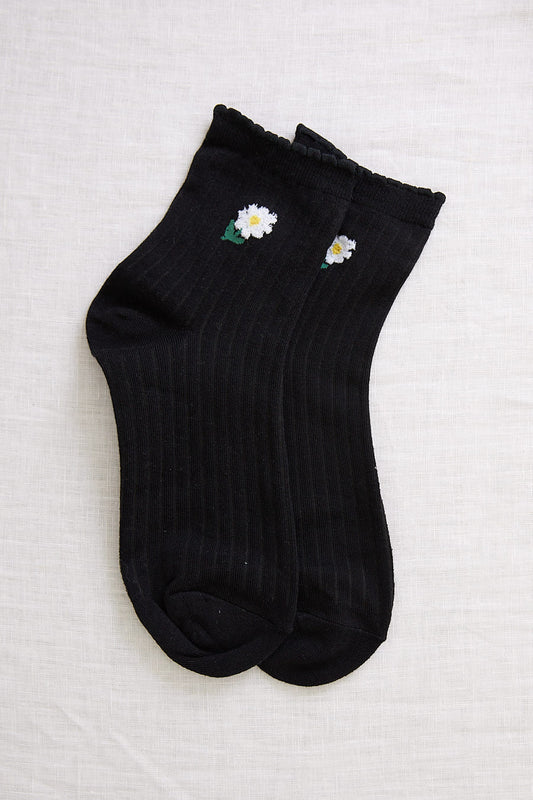 chaussettes fleur noire