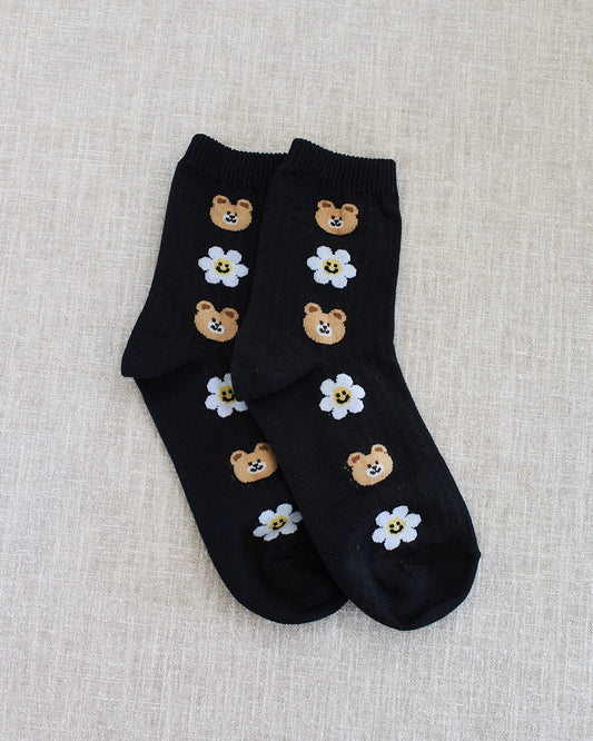 chaussettes ours marguerite marron foncé