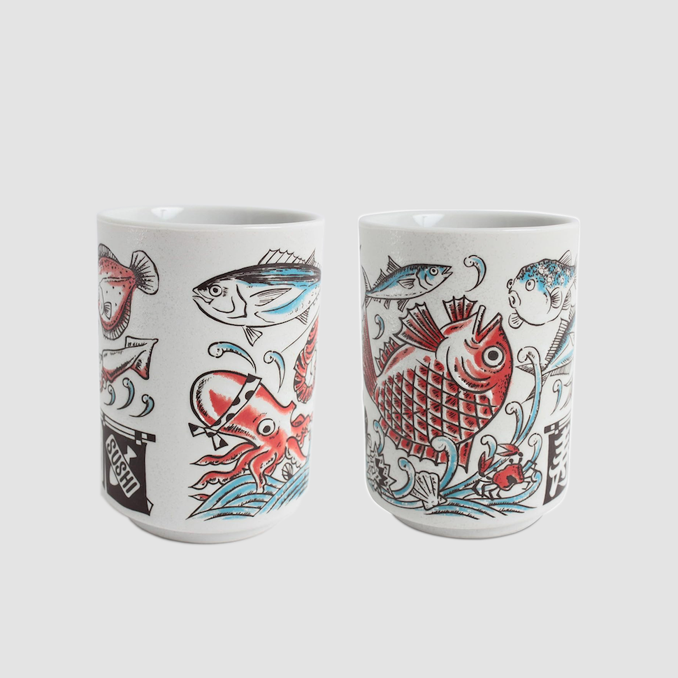 tasse mug japonais poissons fugu poulpe